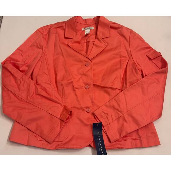 Vtg NWT Y2K Crazy Horse Liz Claiborne Coral 3-Button Jacket Cotton Size XL Women - Picture 1 of 4